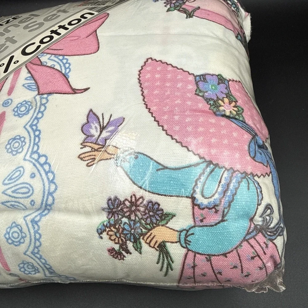 New Old Stock Flannel Sheet Set Little Girl Bows Cottagecore Full Size Vintage
